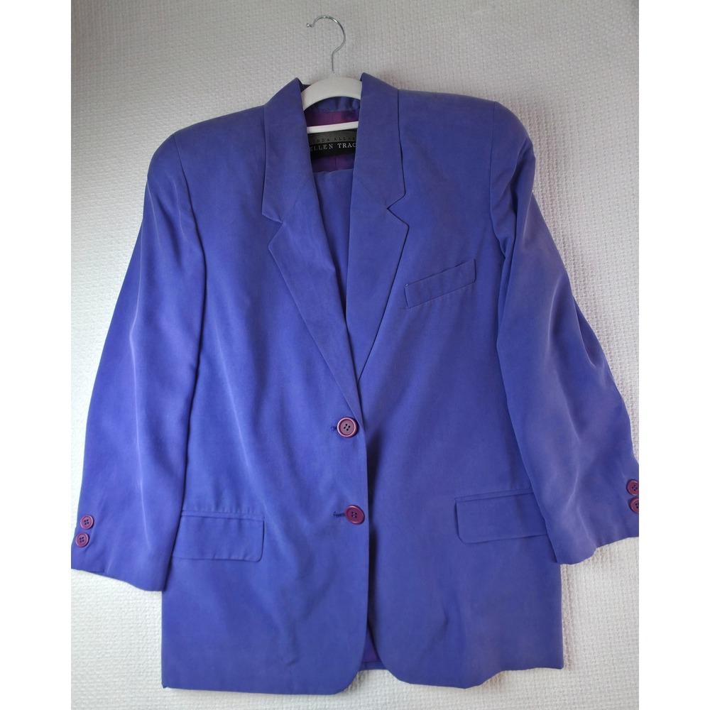 Linda Allard Ellen Tracy Silk Pant Suit Women 8 Purple 2pc Set Blazer Trousers